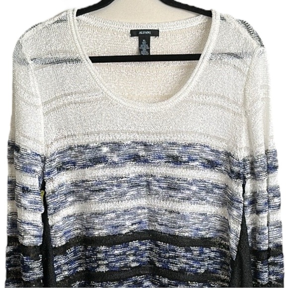 ALFANI Lightweight Ombre Stripe Semi-Sheer Sweater Tunic Sequined Casual Chic XL - Picture 3 of 14